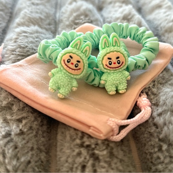 labubu Accessories - Labubu Mint Green Hair Ties accessories set with pink gift pouch